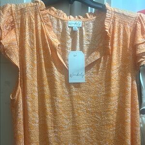 Wonderly block mum orange blouse top XL
